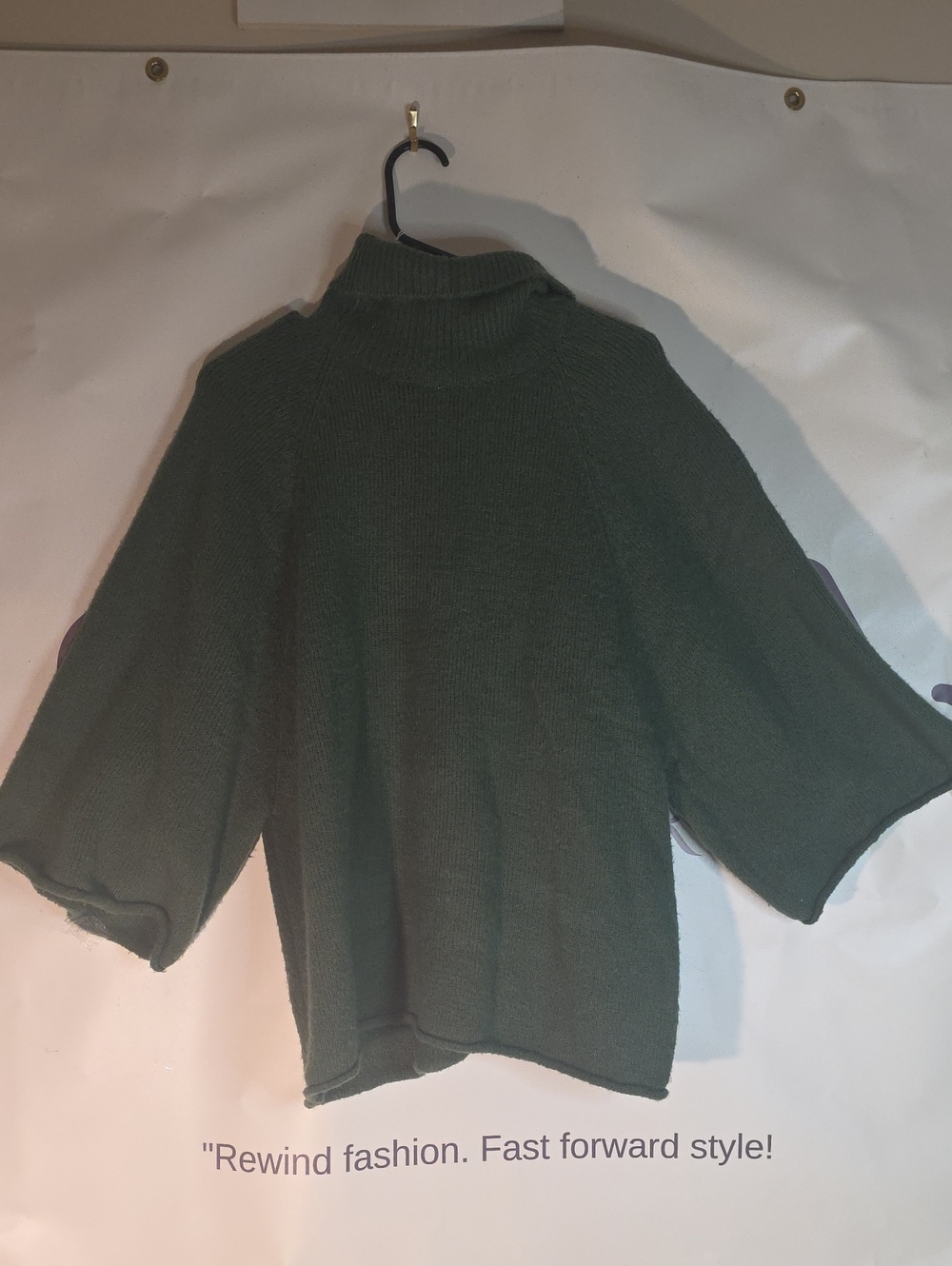 JODIFL Olive Green Turtleneck Boxy Knit Sweater.